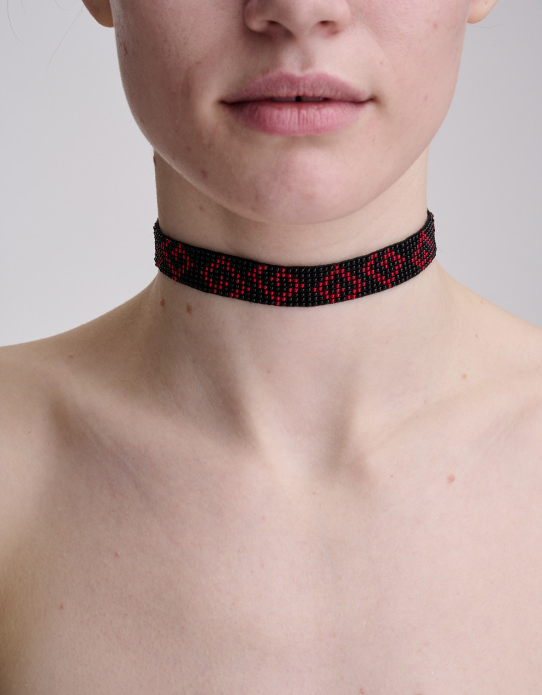 A set of necklaces with glass beads and chokers