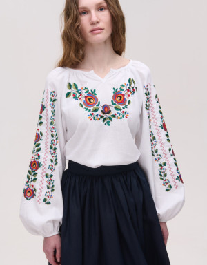Embroidered Shirt «Borshchivska» (white linen)