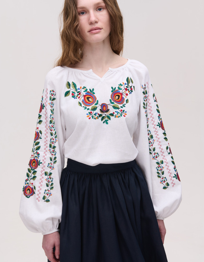 Embroidered Shirt «Borshchivska» (white linen)