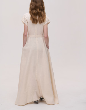 Handmade Milk-Colored Linen Dress “Pokusinski”