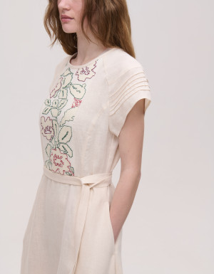 Handmade Milk-Colored Linen Dress “Pokusinski”