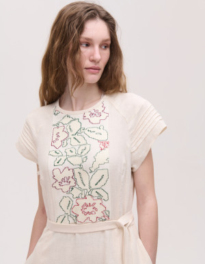 Handmade Milk-Colored Linen Dress “Pokusinski”