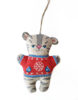 Symbol of the year 2022 Silver tiger in a red sweater