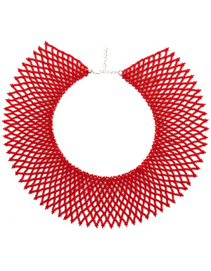 BEAD NECKLACE "Red Weave"
