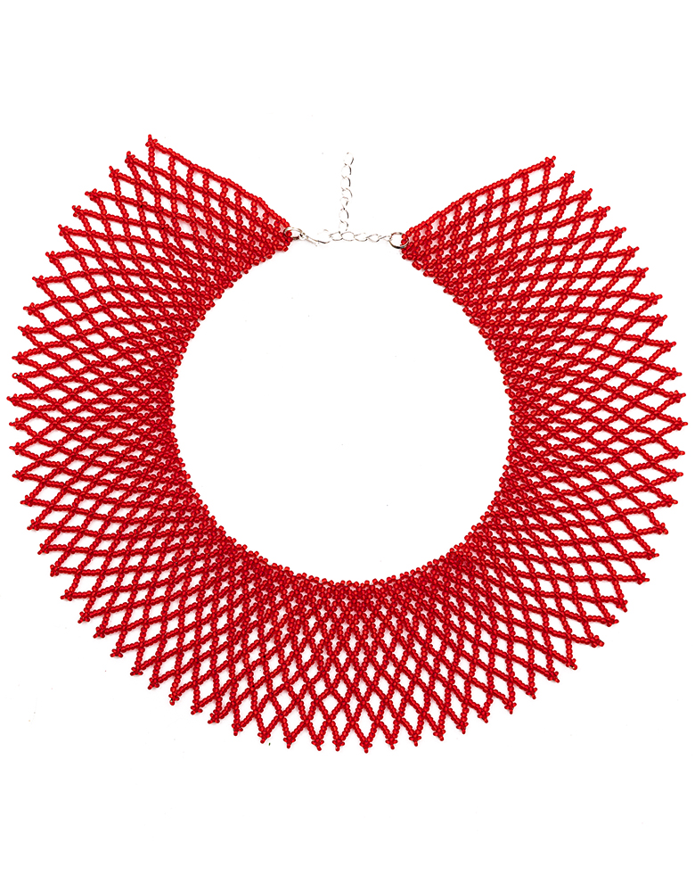 BEAD NECKLACE "Red Weave"