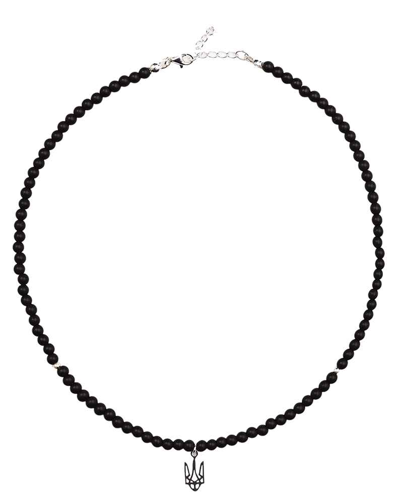 Necklace made of black shungite with a trident