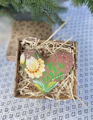 Coffee Heart with Yellow Flowers (Petrykivka Painting)