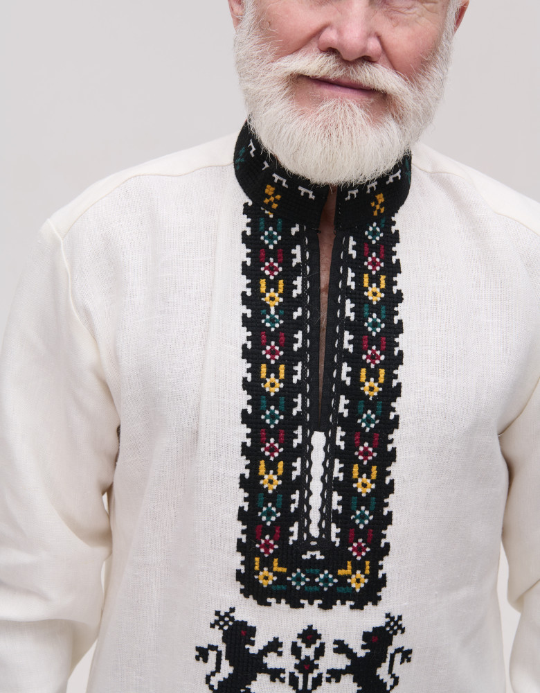 Men’s Linen Vyshyvanka with Hand Embroidery “Lions”