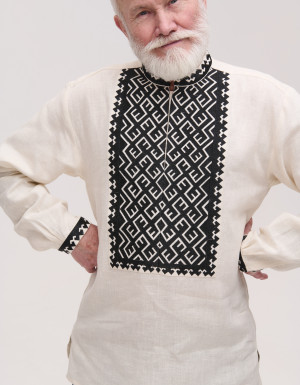Podillia beige linen double embroidered shirts