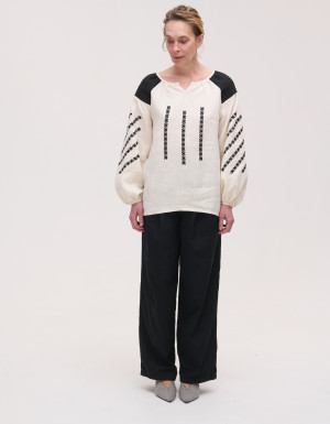 Embroidered Shirt (black beige) Podilya