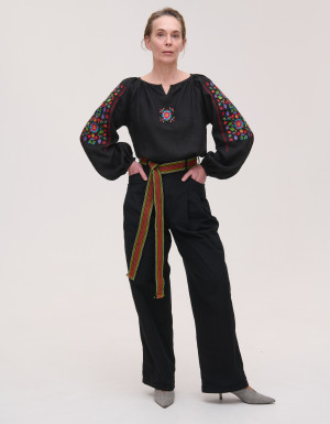Women's embroidered black linen jacket Yavorivska