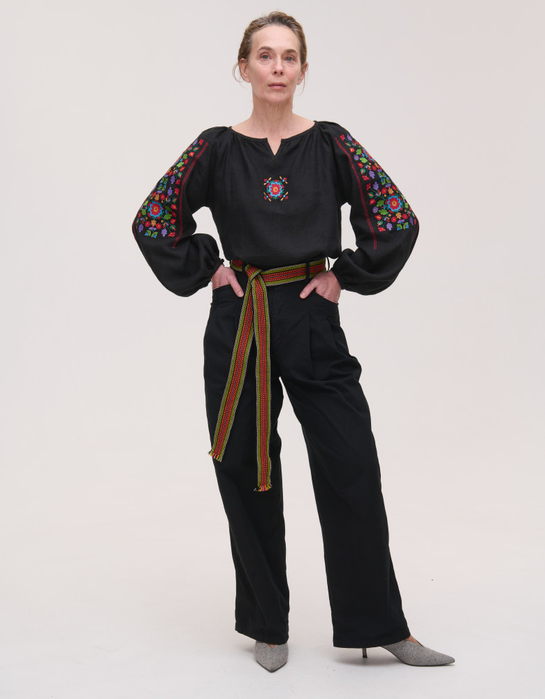 Women's embroidered black linen jacket Yavorivska
