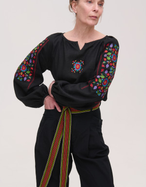 Women's embroidered black linen jacket Yavorivska