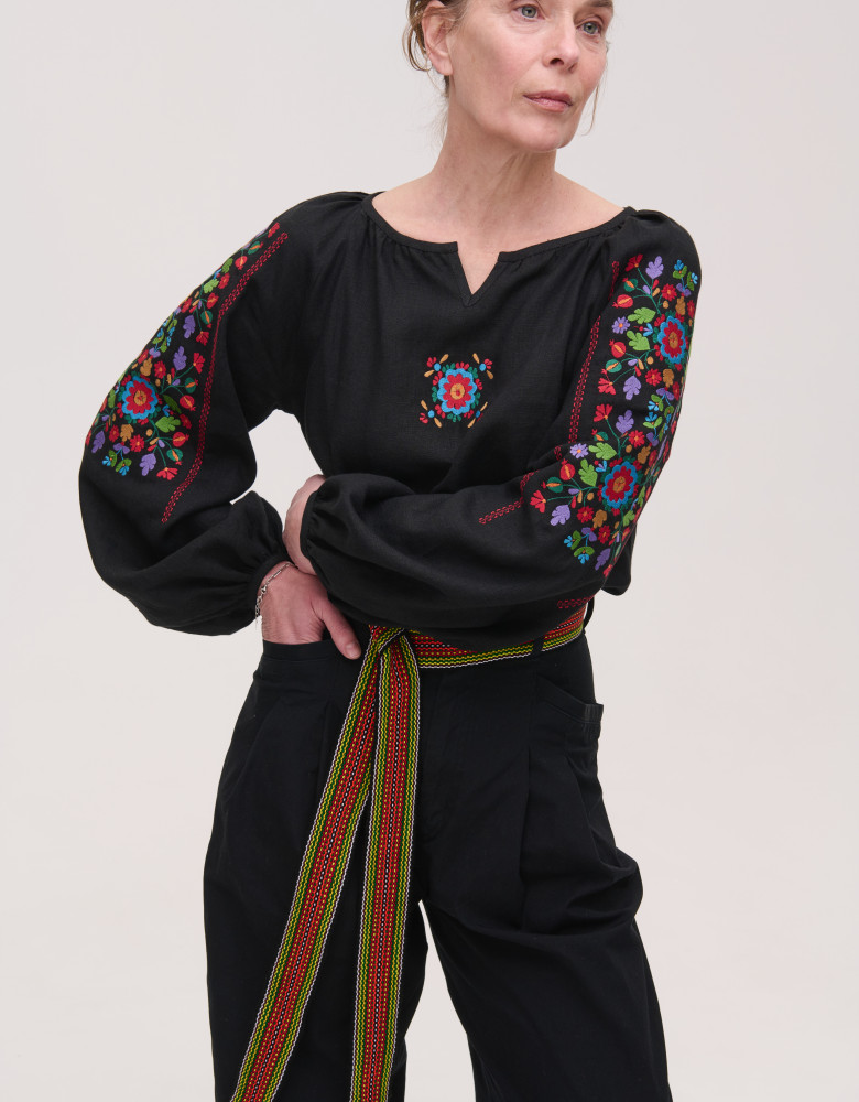 Women's embroidered black linen jacket Yavorivska