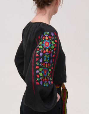 Women's embroidered black linen jacket Yavorivska