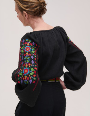 Women's embroidered black linen jacket Yavorivska