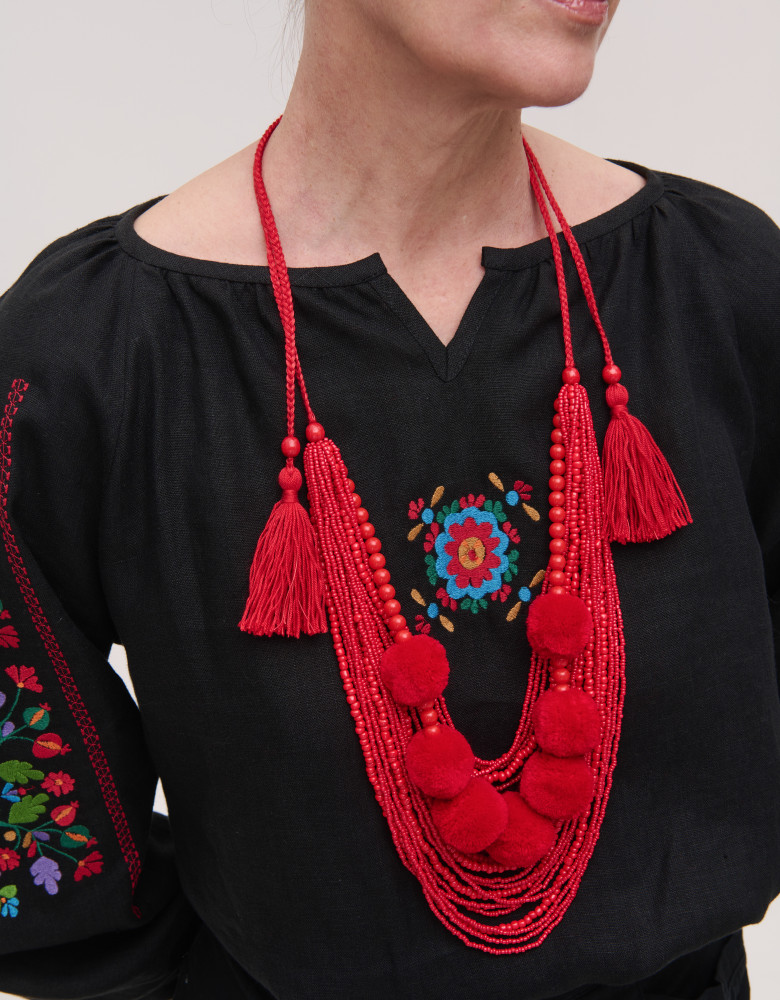 Women's embroidered black linen jacket Yavorivska