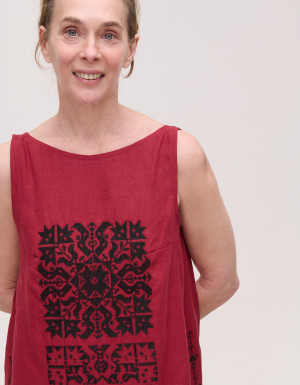  Zirka red linen embroidered dress