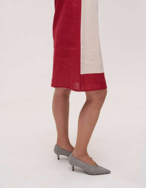 Embroidered dress burgundy linen Infinity short sleeve