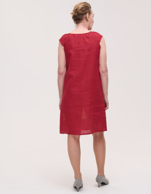 Embroidered dress burgundy linen Infinity short sleeve