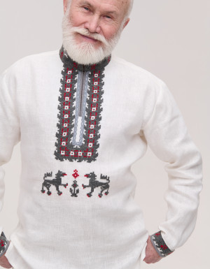 Men’s Linen Vyshyvanka with Hand Embroidery “Wolves”