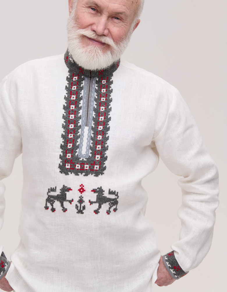 Men’s Linen Vyshyvanka with Hand Embroidery “Wolves”