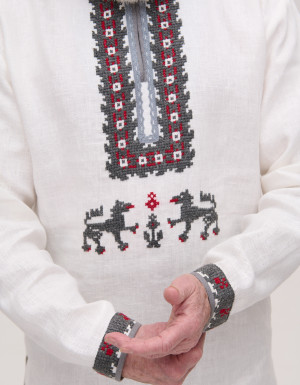 Men’s Linen Vyshyvanka with Hand Embroidery “Wolves”