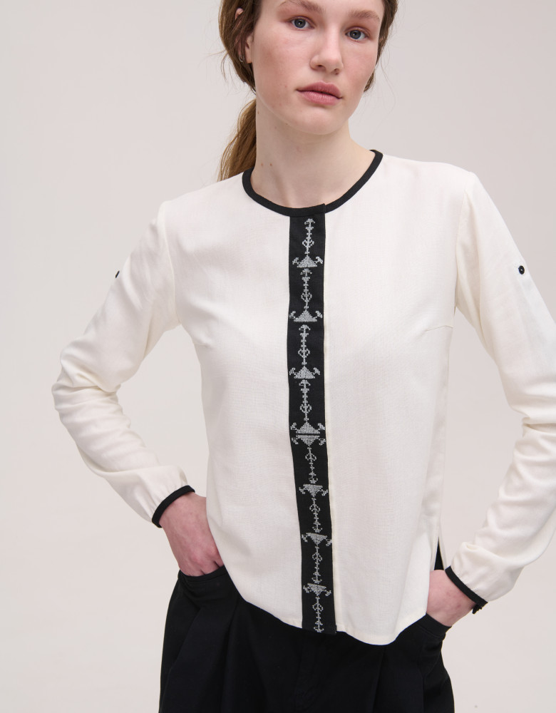 Shirt with Delicate Monochrome Embroidery