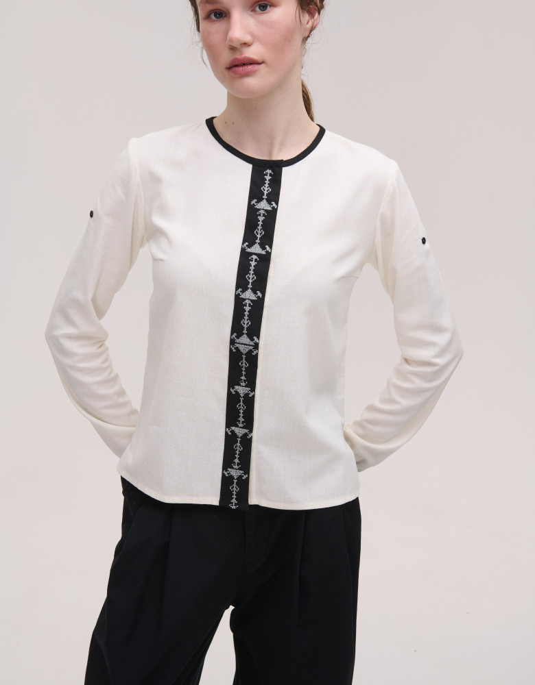 Shirt with Delicate Monochrome Embroidery
