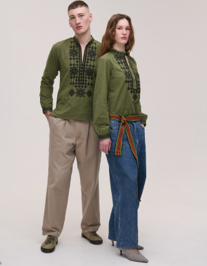  Pair of Nezlamni khaki embroidered shirts
