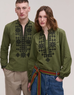  Pair of Nezlamni khaki embroidered shirts