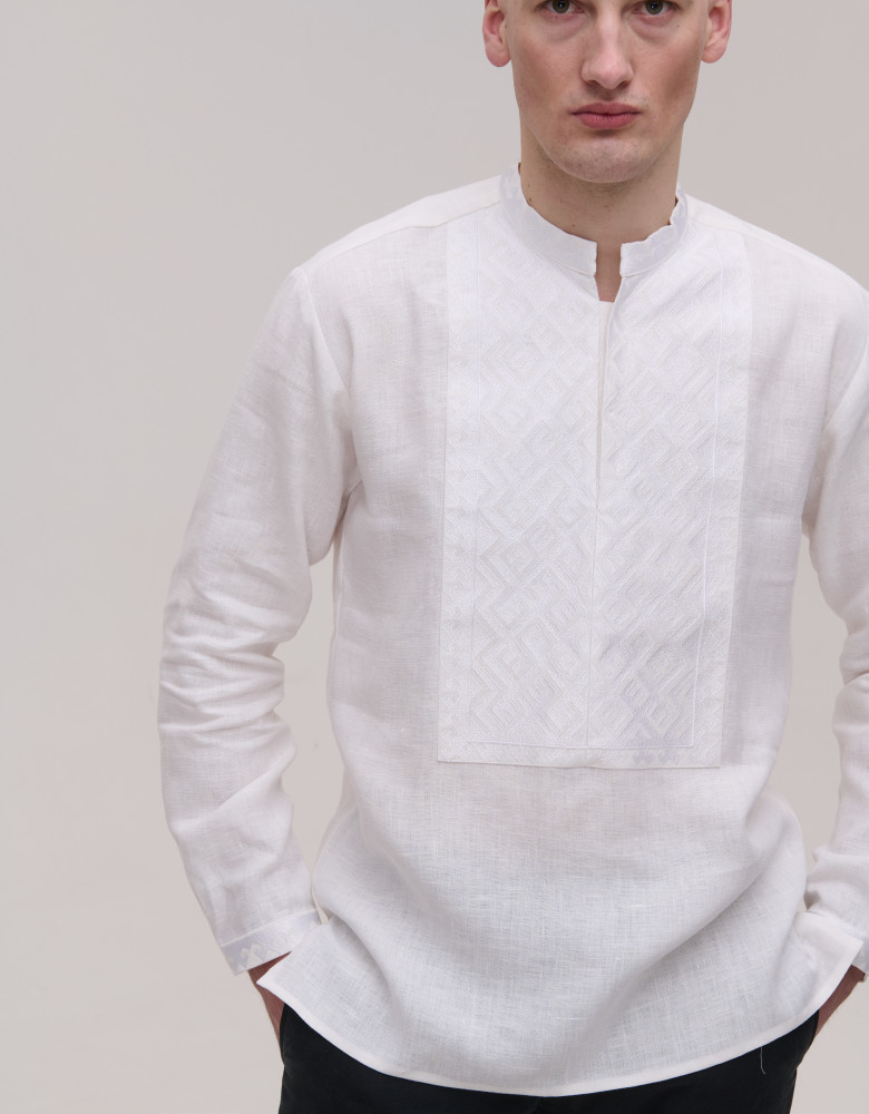 Embroidered Shirt (white linen, white embroidery) Podilya