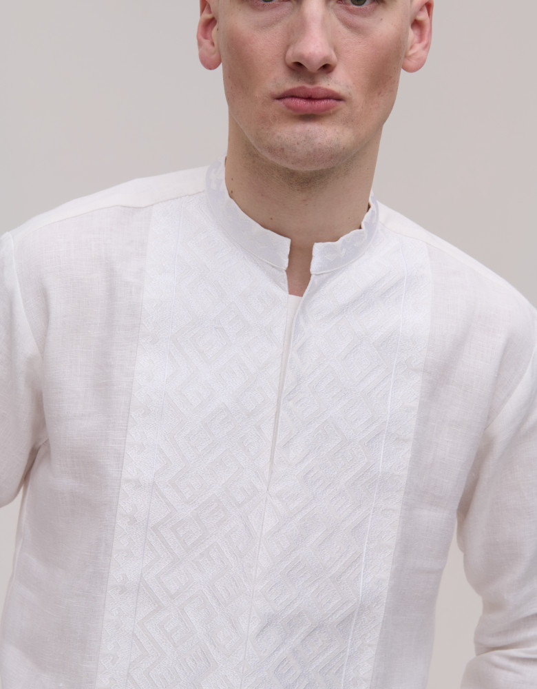 Embroidered Shirt (white linen, white embroidery) Podilya