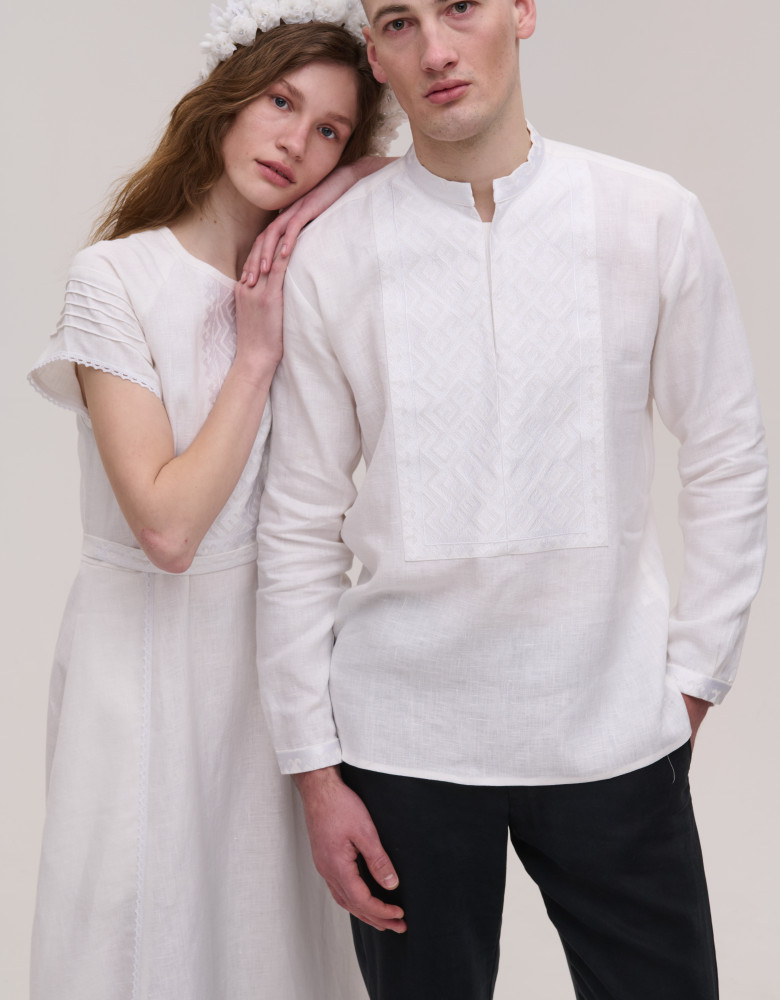 Embroidered Shirt (white linen, white embroidery) Podilya