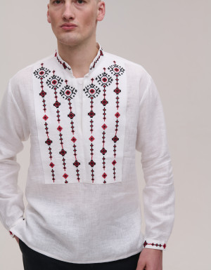  Men's embroidered white linen Krip with red and black embroidery