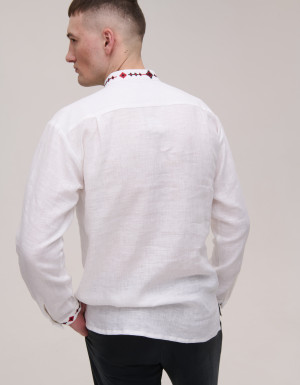  Men's embroidered white linen Krip with red and black embroidery