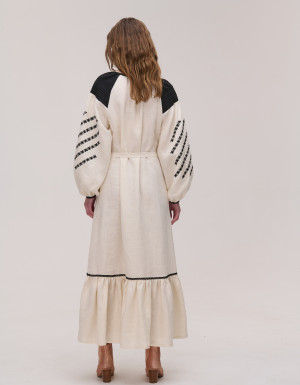  Beige elongated linen dress "Podillia"