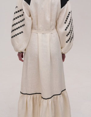  Beige elongated linen dress "Podillia"