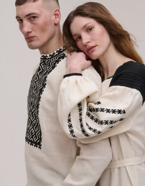 Podillia beige linen double embroidered shirts