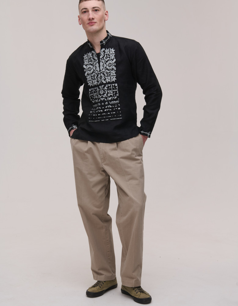 Zirka black linen embroidered men's jacket