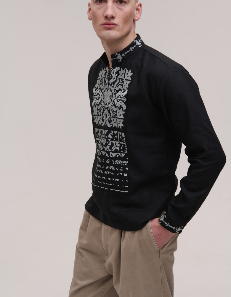 Zirka black linen embroidered men's jacket