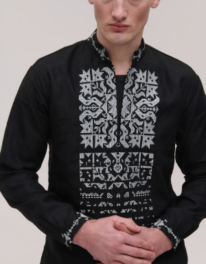 Zirka black linen embroidered men's jacket