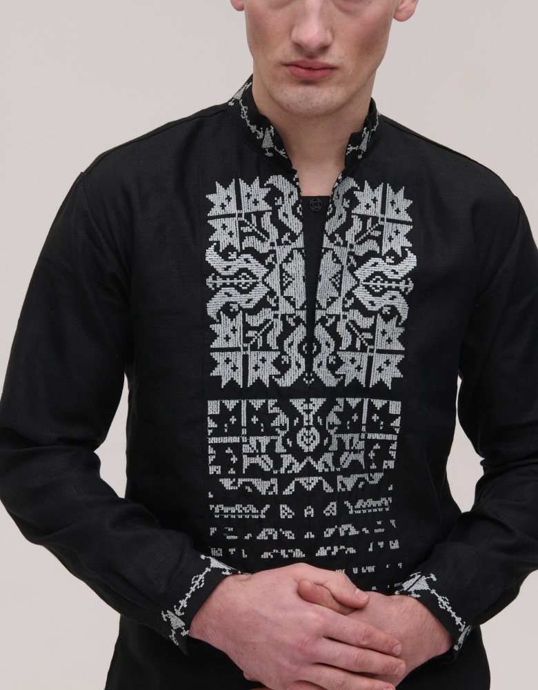 Zirka black linen embroidered men's jacket