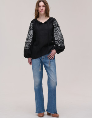 Women's embroidered black linen "Zirka"