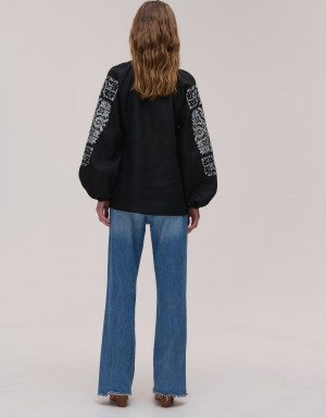 Women's embroidered black linen "Zirka"