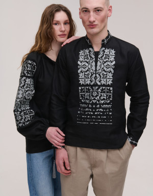 Women's embroidered black linen "Zirka"