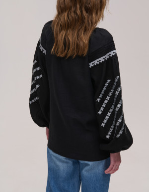 Women's embroidered black linen "Podilliya"
