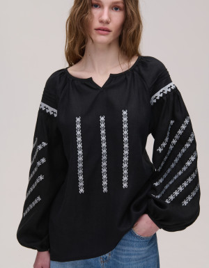 Women's embroidered black linen "Podilliya"