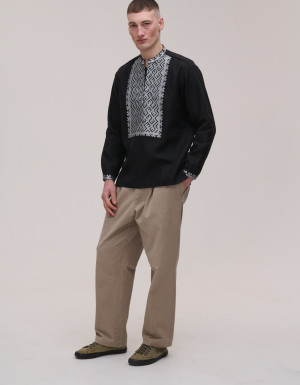 Men's embroidered black linen Podillia
