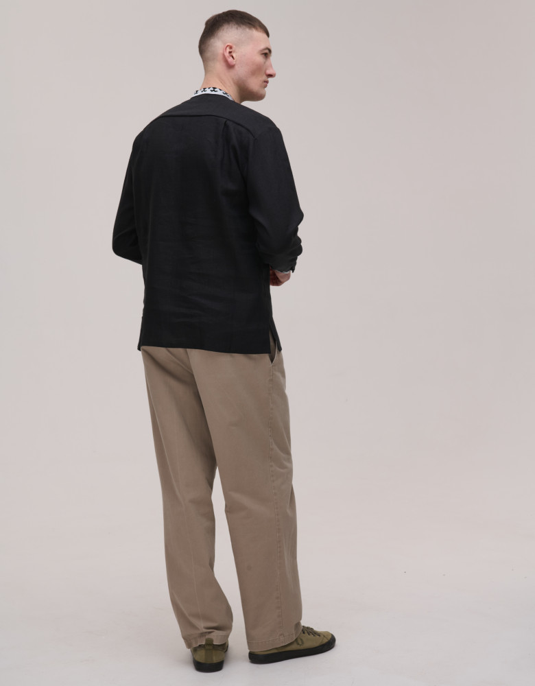 Men's embroidered black linen Podillia